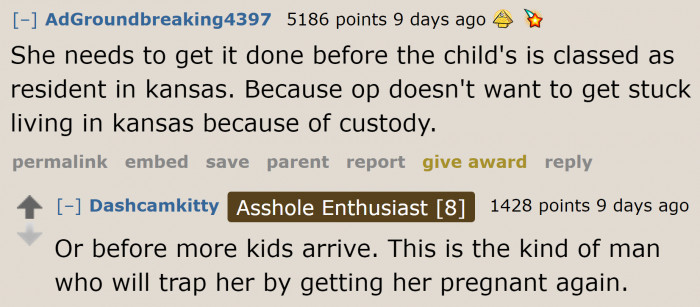 There are legal consequences if she stays and decides to leave later.