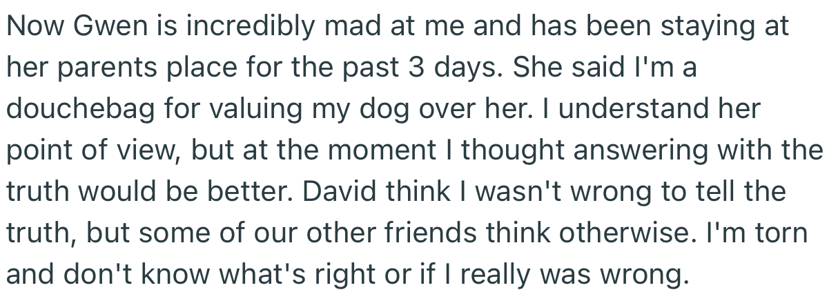OP chose his dog, and now he has to deal with the wrath of his girlfriend