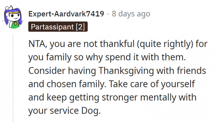 4. OP should spend Thanksgiving with people she's actually thankful for