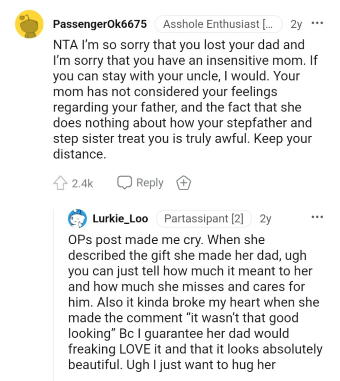 OP's mom hasn't considered her feelings regarding OP's dad.
