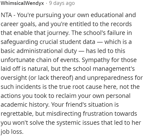 The school's failure to safeguard student data is the root cause, not OP's actions.