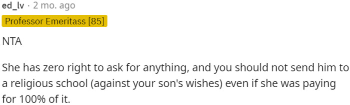 Boundary-setting and respecting OP's son's wishes are paramount