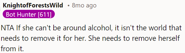 She should avoid alcohol instead of expecting the world to cater to her.