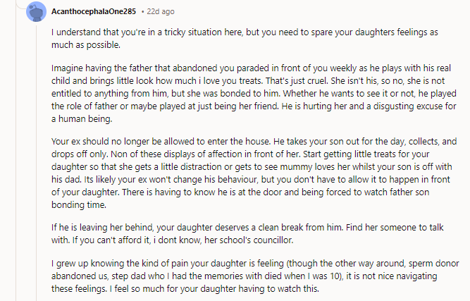 I think the OP needs to be careful that in protecting her daughter's feelings, she doesn't hurt her son's or make it appear to him that his mother is withholding access to him from his dad.