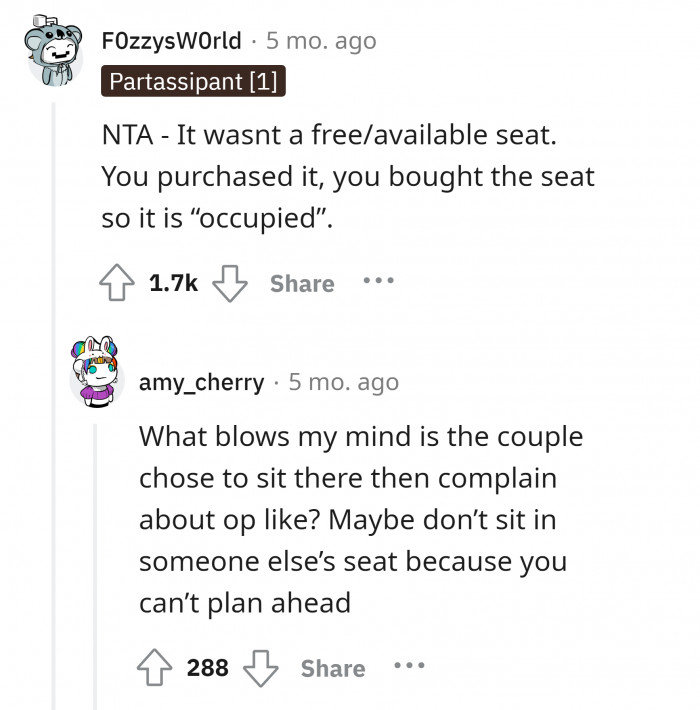 #6 Obviously, they should have known that the seat was occupied because OP 