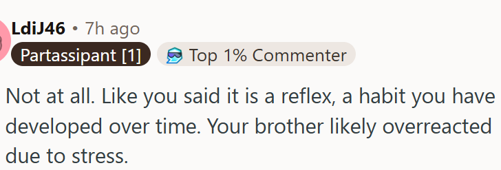 OP's brother likely overreacted due to stress.