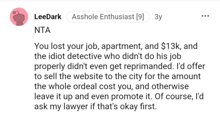 This Redditor would offer to sell the website to the city for a price