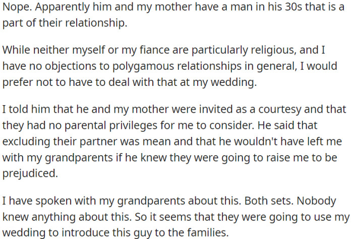 OP feels uncomfortable because her father and mother are in a polygamous relationship with a man in his 30s.