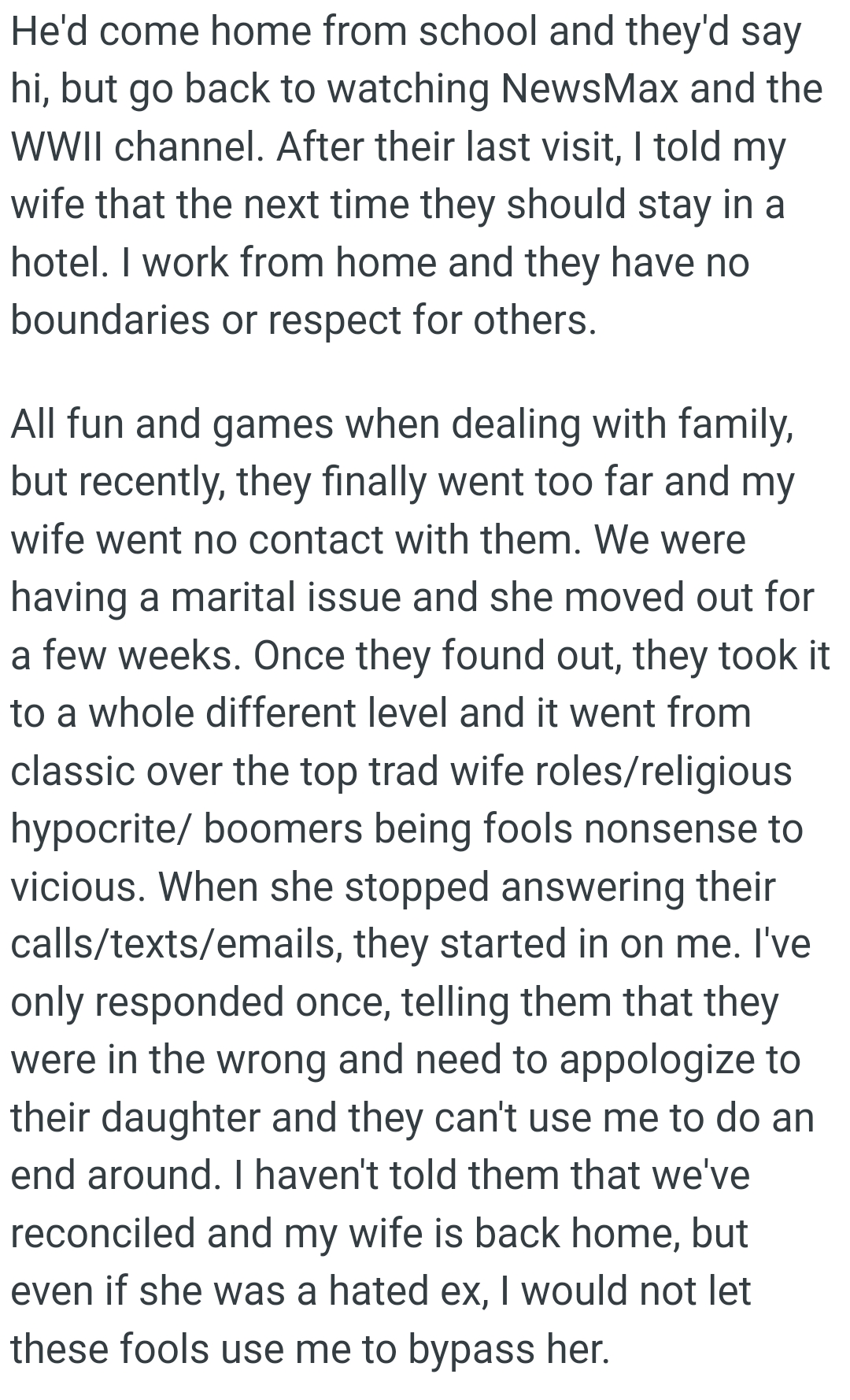 They Finally Went Too Far, and OP's Wife Went No Contact with Them