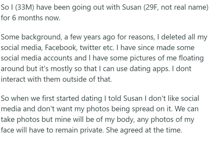 He is in a relationship with a woman who likes to share everything on social media