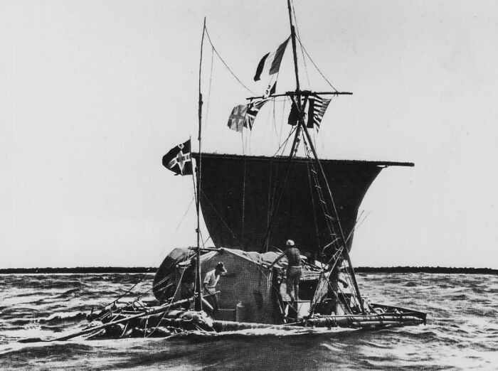 "Norwegian Ethnologist Thor Heyerdahl And His Raft 'Kon-Tiki' Crossing The Pacific Ocean"