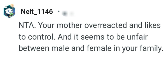 OP's mom seems to like control