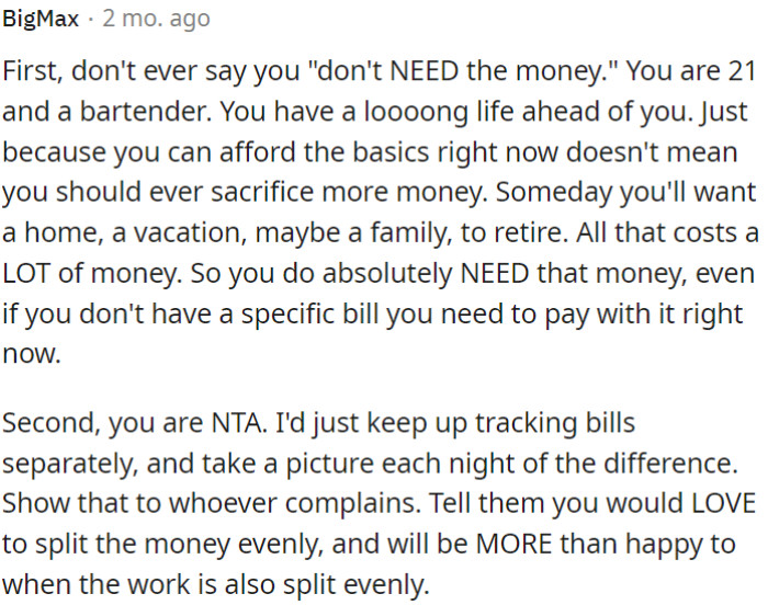 OP is not in the wrong for keeping track of orders separately and should continue doing so until the workload is evenly distributed.