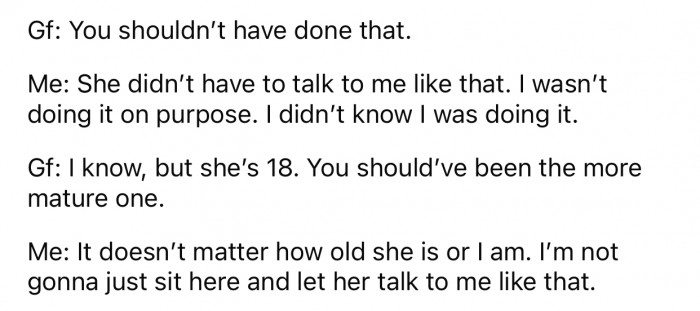 OP had a conversation with his girlfriend right after that, and it went as follows: