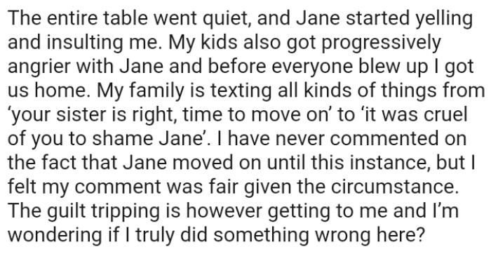 The OP has never commented on the fact that her sister moved on until this instance