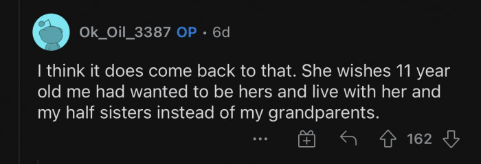 Gemma wishes OP picked her instead of the grandparents.