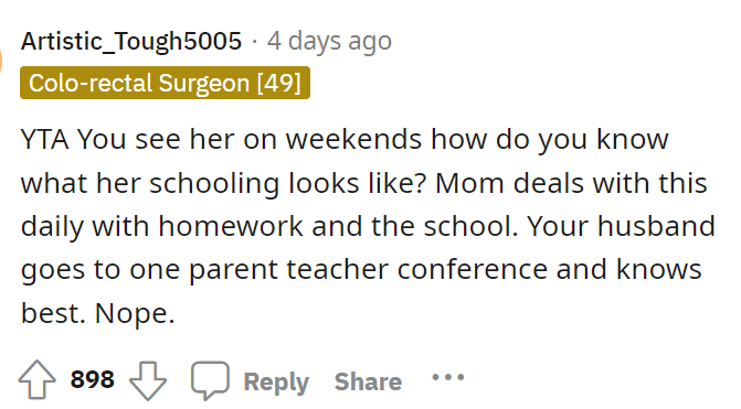 This would be the biggest issue: she only sees her stepdaughter two weekends out of the month. That's it.