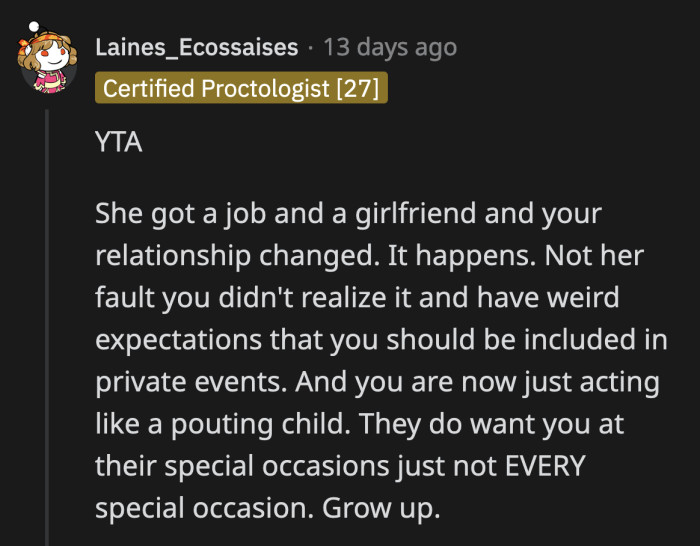 Ultimately, OP was voted the a**hole by the commenters, and they accepted that judgment