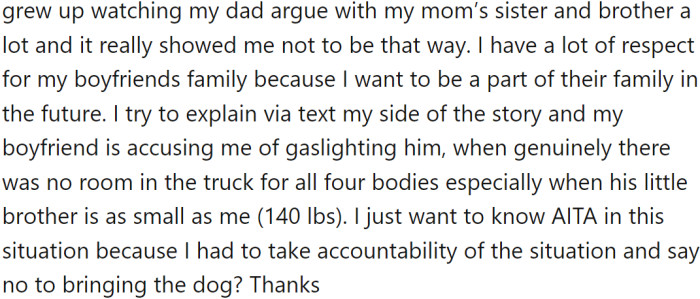 OP, who grew up watching her parents argue with her mother's siblings, wanted to avoid such situations and gain the respect of her boyfriend's family.