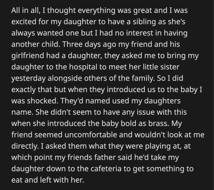 OP asked if they named their daughter in honor of OP's own. She asked if they would give their daughter a nickname, but the mom said there was no need for it.