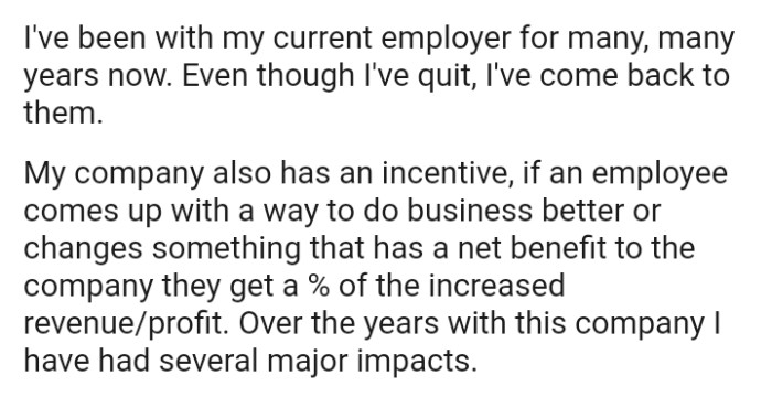 Over the years with this company, the OP has had several major impacts