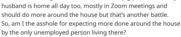 The husband does little or nothing. Now OP asks: