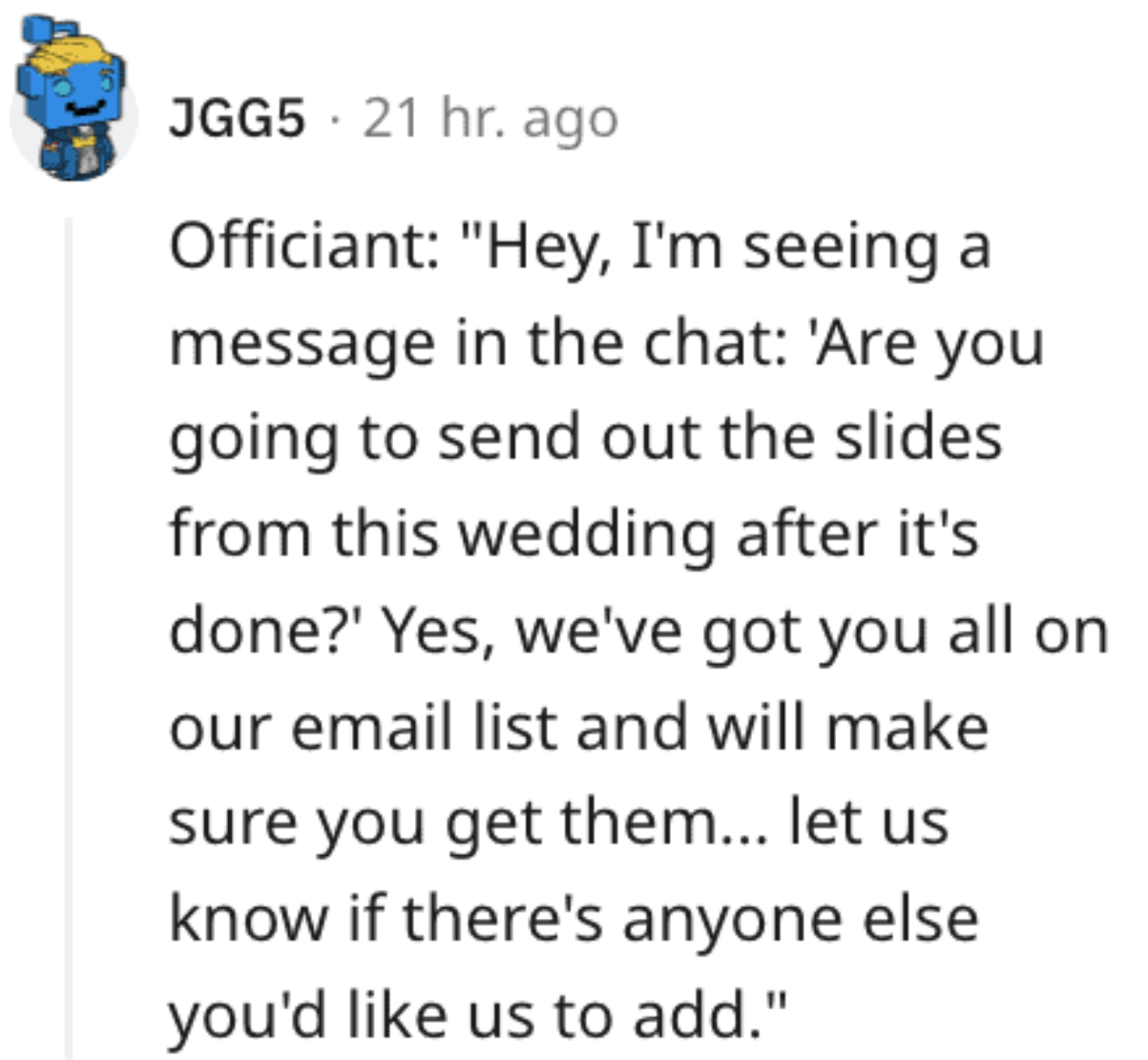 NB: Check chat for slides post-wedding.