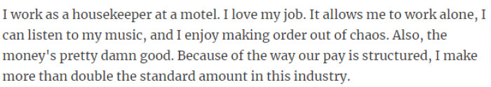 33. work as a housekeeper at a motel.'