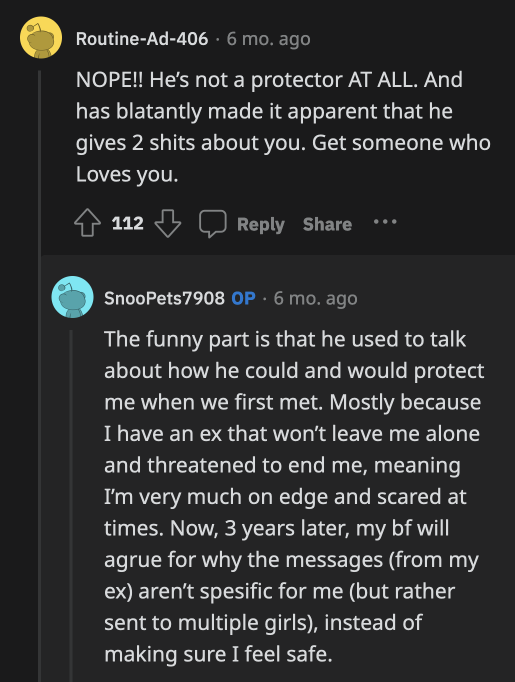 OP was starting to see her boyfriend for who he really was.