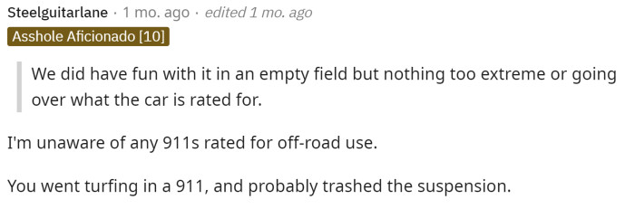 This person essentially pointed out that he didn't know much about the car and that the circumstances were not appropriate for that particular sports car.