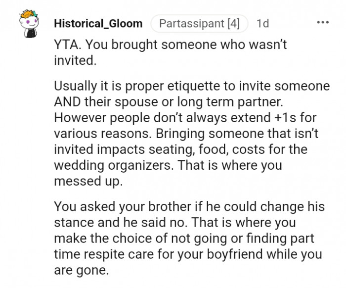 The OP brought someone who wasn't invited