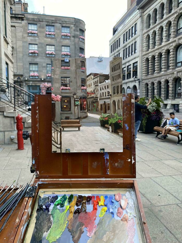"My Painting Done In Old Montreal, Oil On Panel"