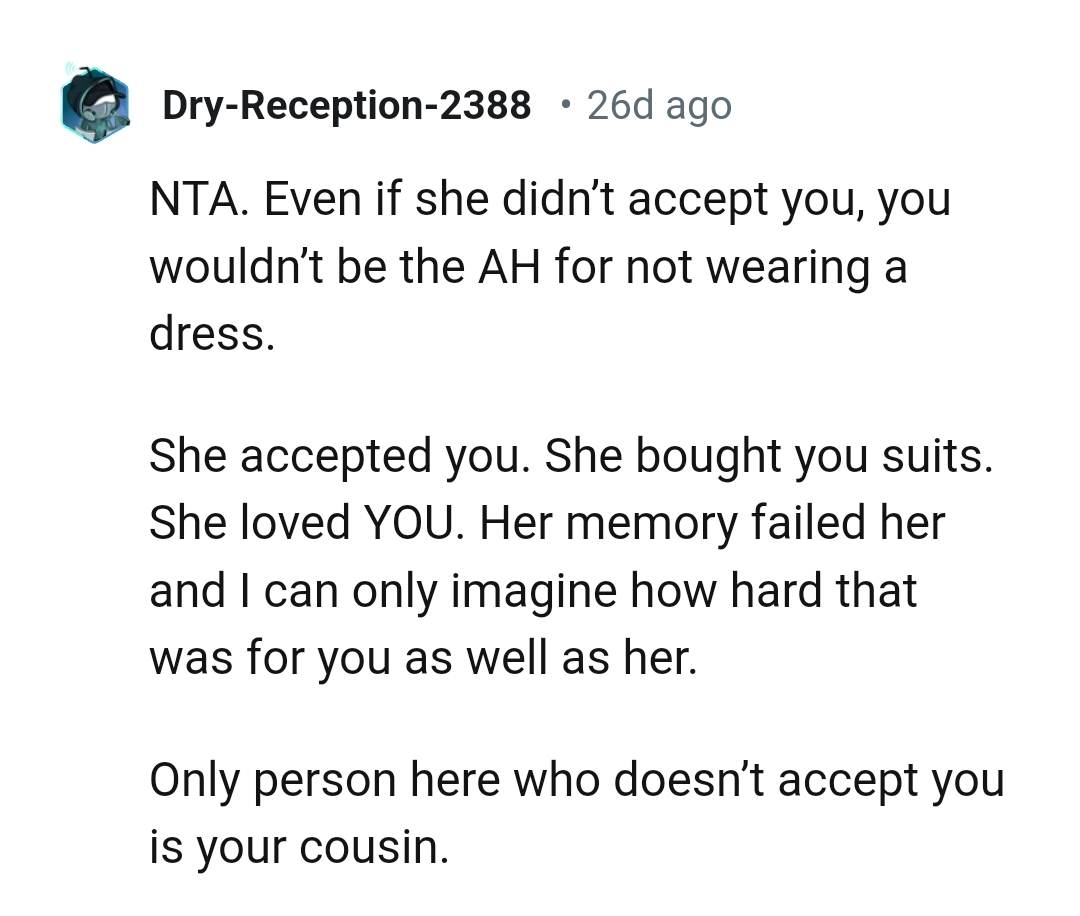 OP's Grandma Accepted Him and Bought Him Suits