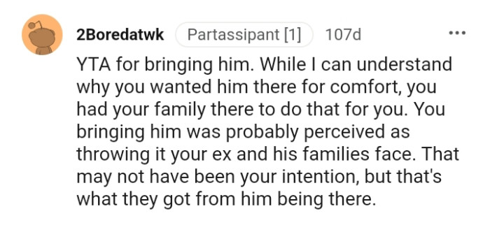 That's not what they got from OP's boyfriend being there