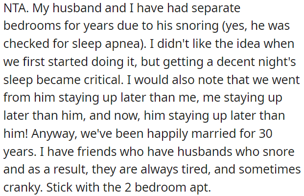 It is a good idea to have separate bedrooms.