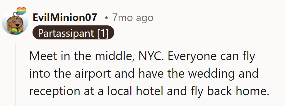 Meet halfway: NYC! They tie the knot and catch a flight back. Simple and sensational!