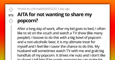 Redditor Hates Sharing Her Popcorn, Husband Doesn't Really Care