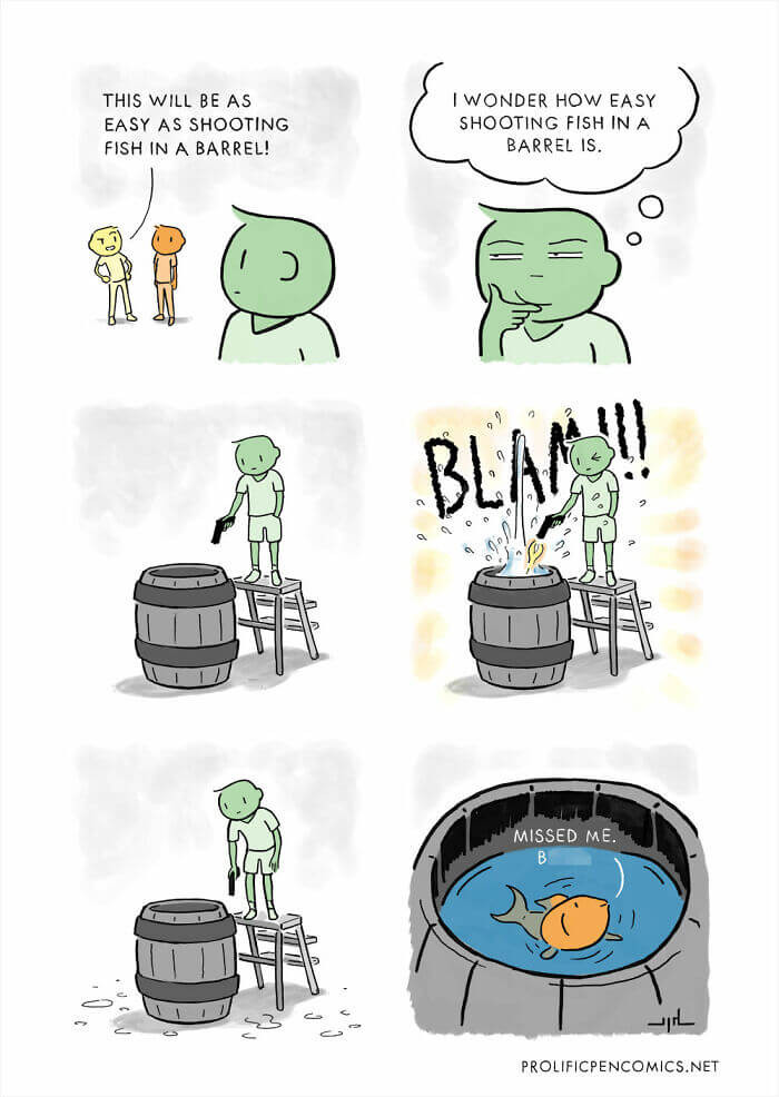 14. Like shooting fish in a barrel