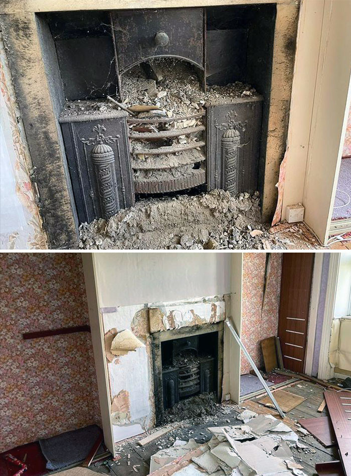 35. This amazing fireplace from way back when was found behind layers of plaster and wallpaper in the master bedroom