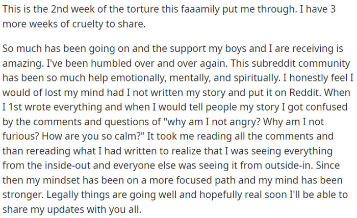 Despite all the challenges, the support from the Reddit community has been incredible for OP