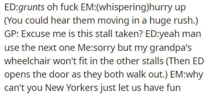 There was a couple in the stall doing some NSFW things