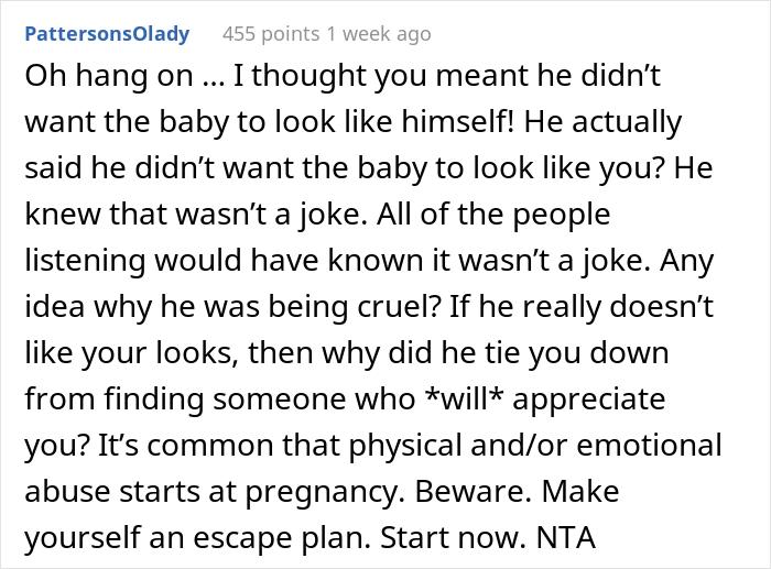 We hope this woman can manage to leave if she indeed needs to, because it won't be easy if she's pregnant.
