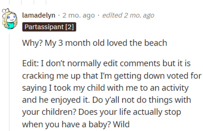 This comment was reacted to by a lot of people because it seemed silly, but she actually came back with an edit.