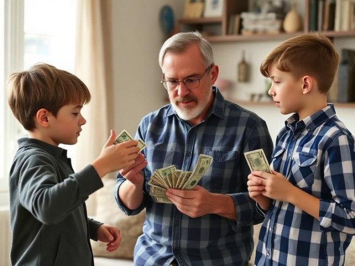 The boys often ask the OP for their money when he’s the parent at home.