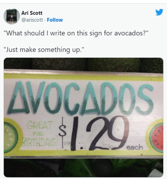 9. It's not a birthday party without avocados...