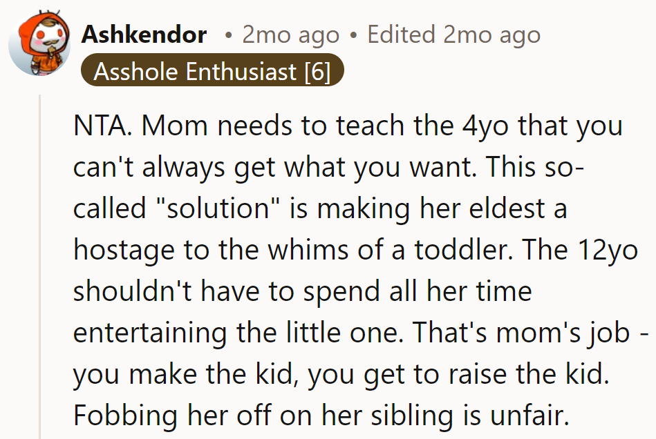 Mom's making the 12-year-old a toddler's event planner. It's her job. Time for a reality check.