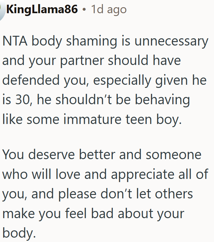 OP deserves someone who will love and appreciate her.