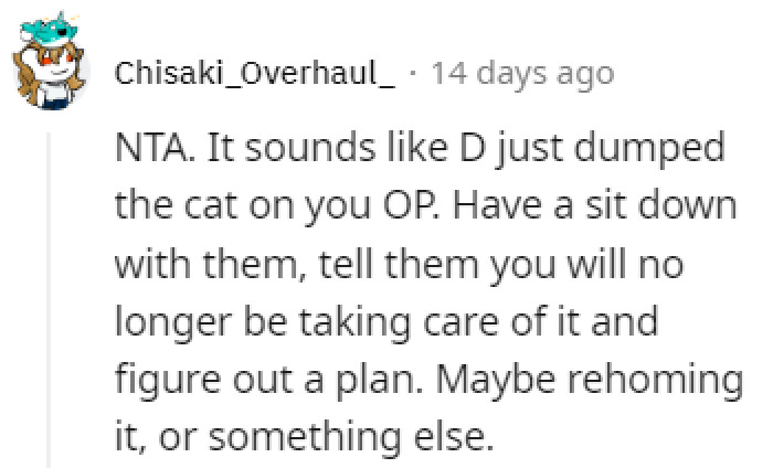 Rehoming might be the best option