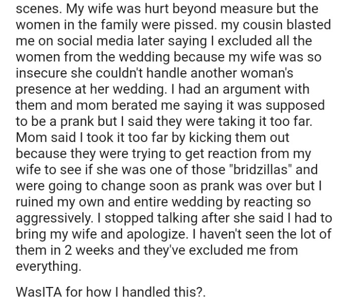 They were trying to get a reaction from the OP's wife to see if she was one of those 