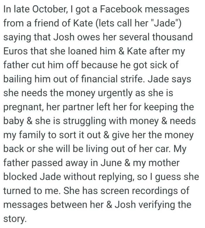 Jade says she needs the money urgently as she is pregnant and her partner left her
